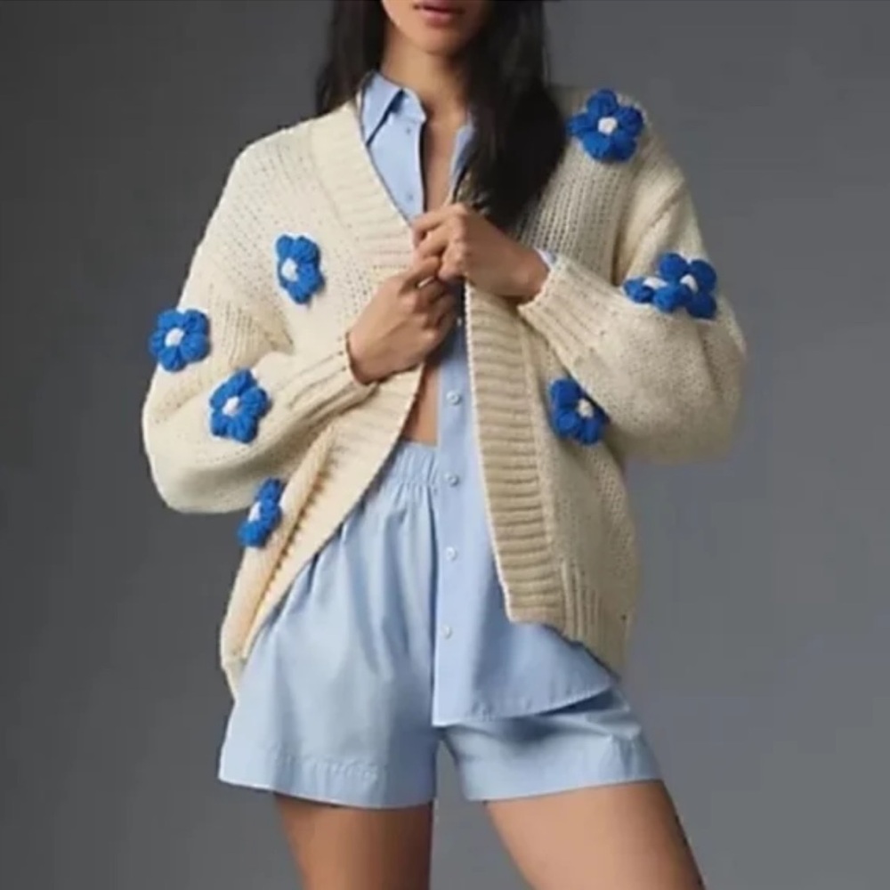 Chunky 3D Floral Knit Cardigan